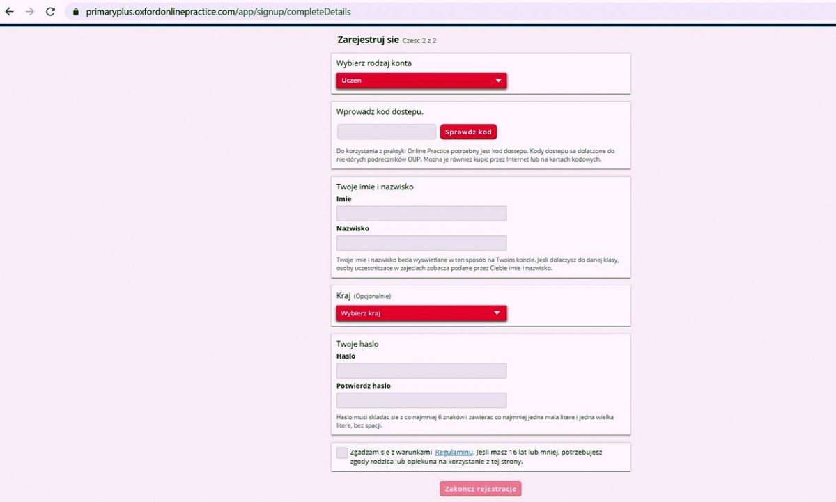 primaryplus.oxfordonlinepractice.com (dla klas IV, V, VI) oro.oxfordonlinepractice.com (dla klasy VIII)
